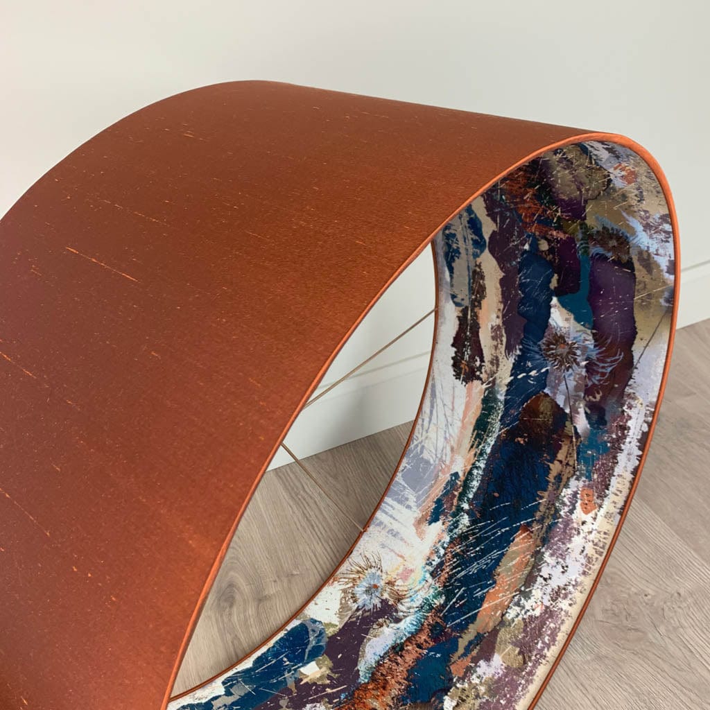 Burnt Orange Silk Pendant Shade with Mairi Helena Mirrored Storm Linen Lining