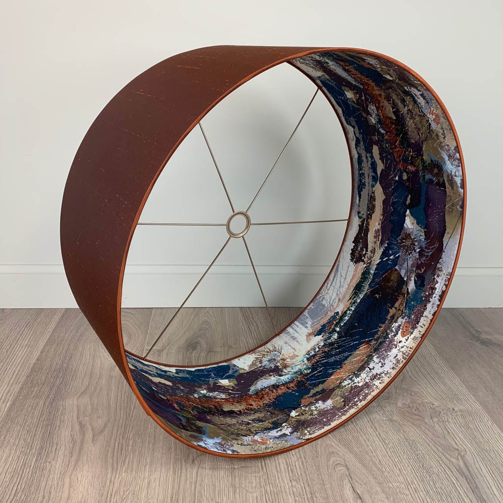 Burnt Orange Silk Pendant Shade with Mairi Helena Mirrored Storm Linen Lining