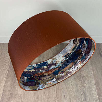 Burnt Orange Silk Pendant Shade with Mairi Helena Mirrored Storm Linen Lining