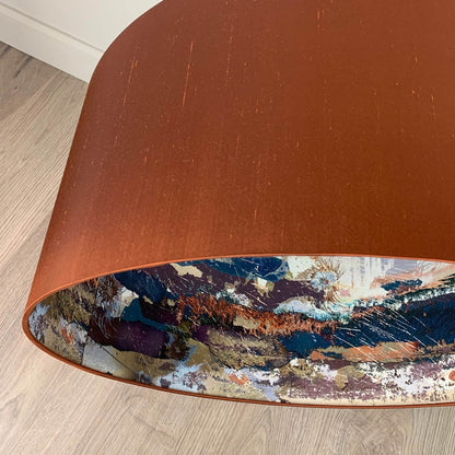 Burnt Orange Silk Pendant Shade with Mairi Helena Mirrored Storm Linen Lining