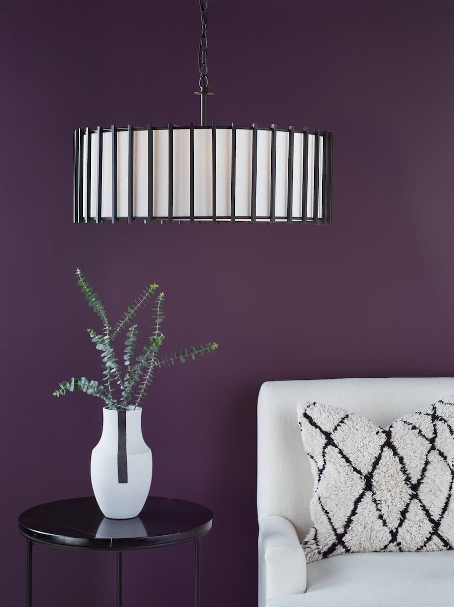 Cagliari 8 Light Matt Black Pendant with Ivory Shade