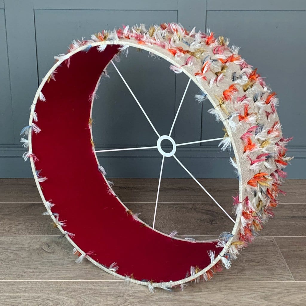 Fluffy Rainbow Pendant Shade with Hot Pink Silk Lining