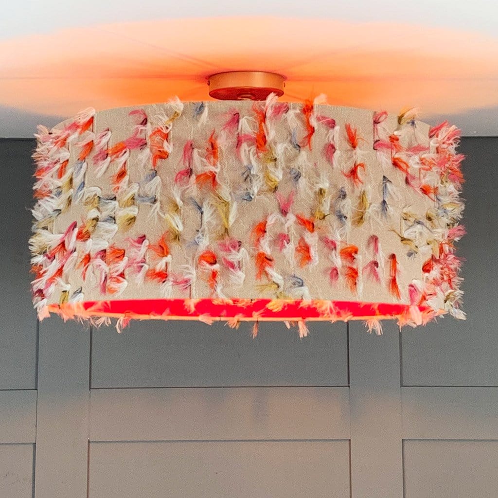 Fluffy Rainbow Pendant Shade with Hot Pink Silk Lining