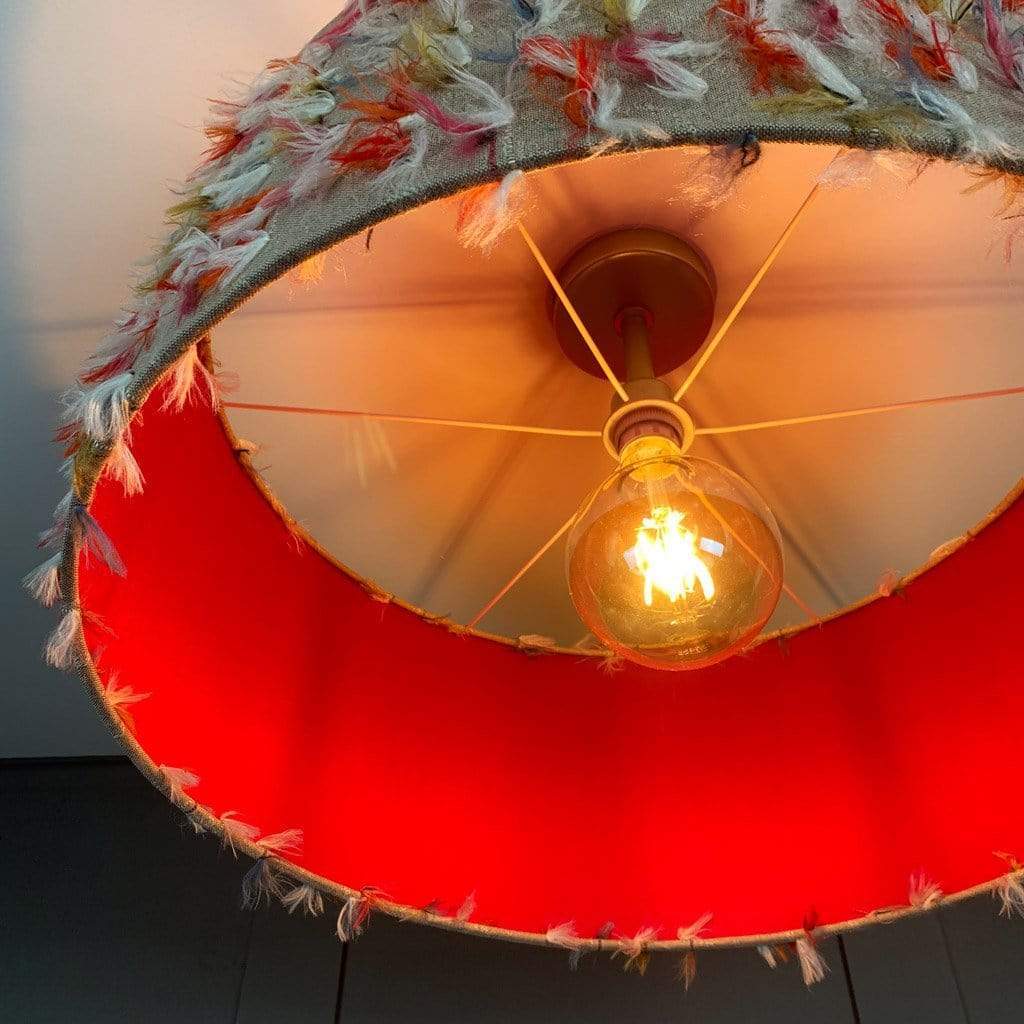 Fluffy Rainbow Pendant Shade with Hot Pink Silk Lining