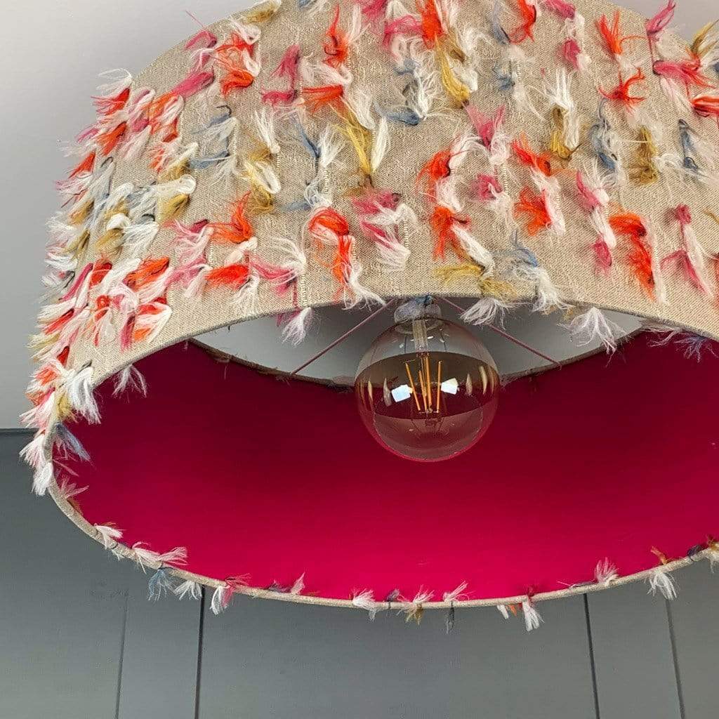 Fluffy Rainbow Pendant Shade with Hot Pink Silk Lining