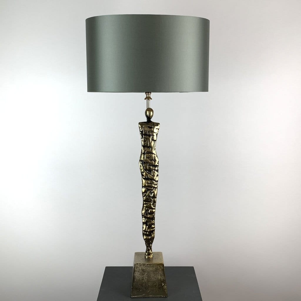 Shaman Antique Brass Table Lamp with Wild Dove Oval Shade