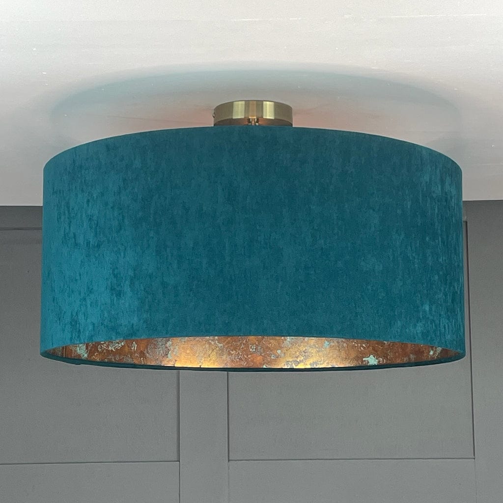 Belvoir Teal Pendant Shade with Oxidised Copper Metallic Wallpaper Lining