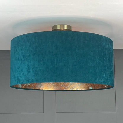 Belvoir Teal Pendant Shade with Oxidised Copper Metallic Wallpaper Lining