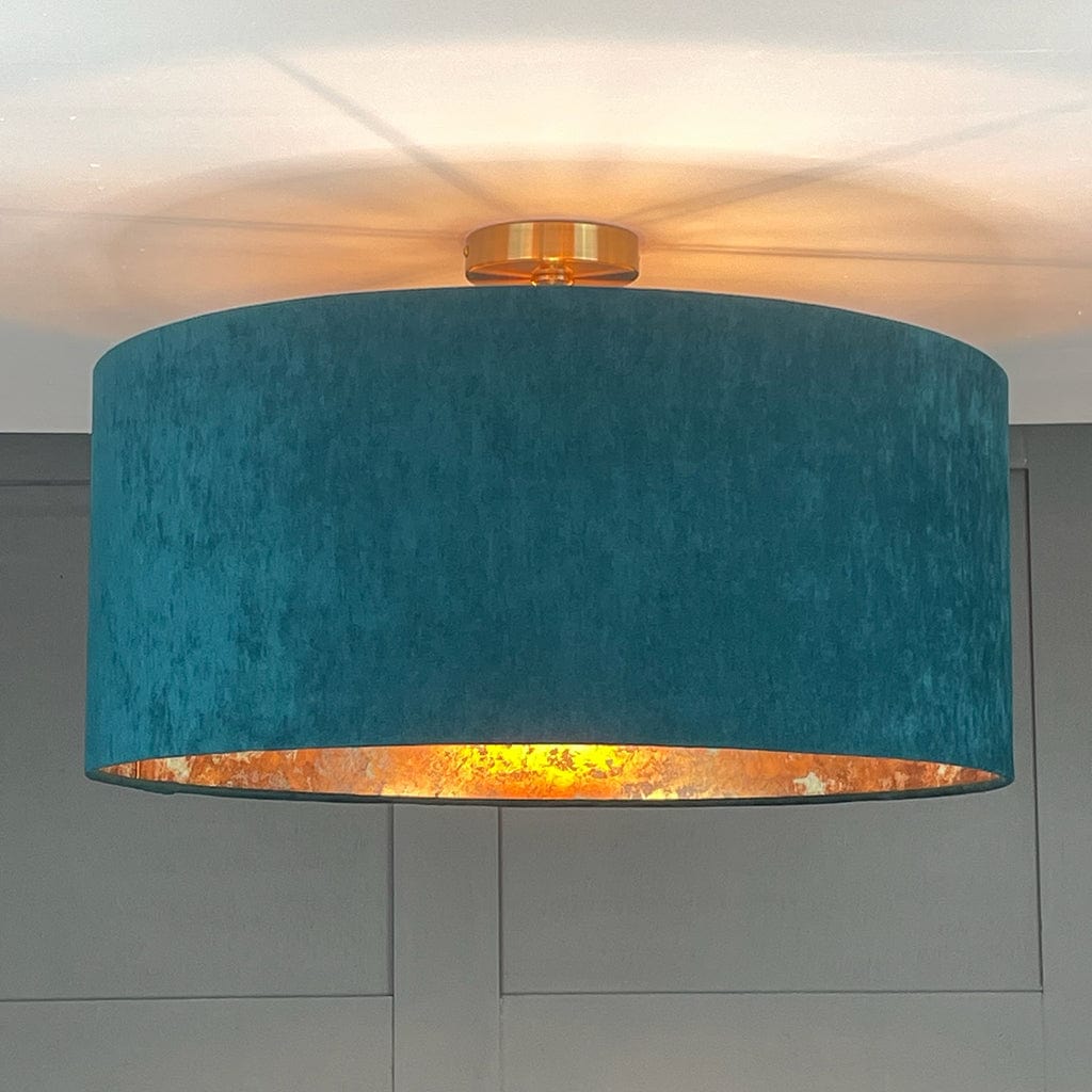 Belvoir Teal Pendant Shade with Oxidised Copper Metallic Wallpaper Lining