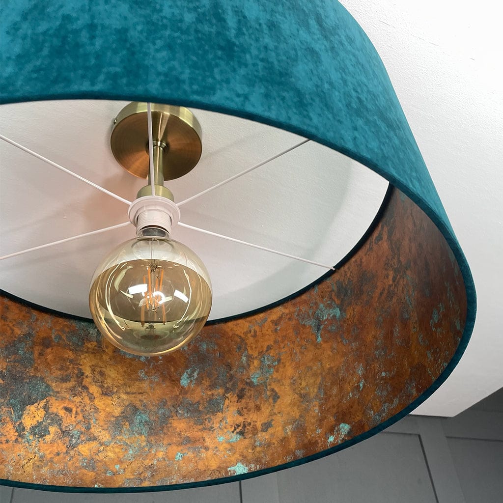 Belvoir Teal Pendant Shade with Oxidised Copper Metallic Wallpaper Lining