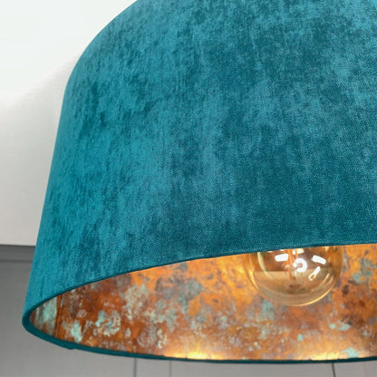 Belvoir Teal Pendant Shade with Oxidised Copper Metallic Wallpaper Lining