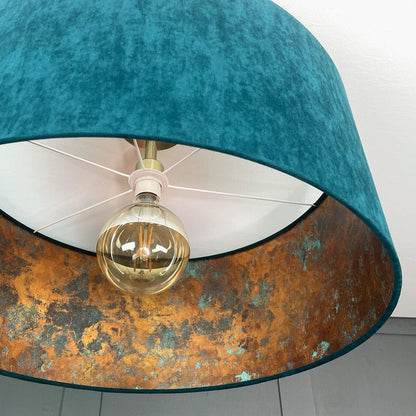 Belvoir Teal Pendant Shade with Oxidised Copper Metallic Wallpaper Lining