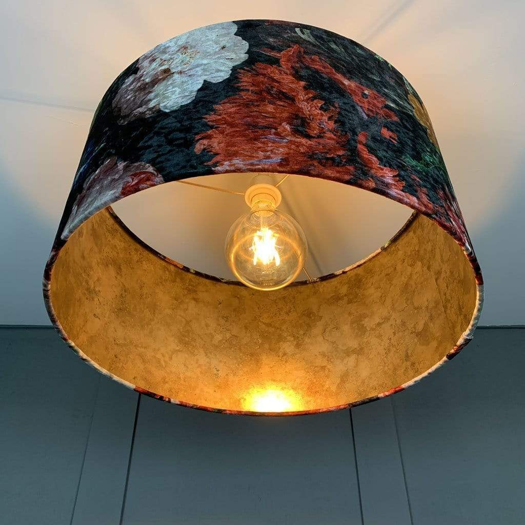 Jardin De Nuit Drum Shade with Burnished Golden Wallpaper Lining