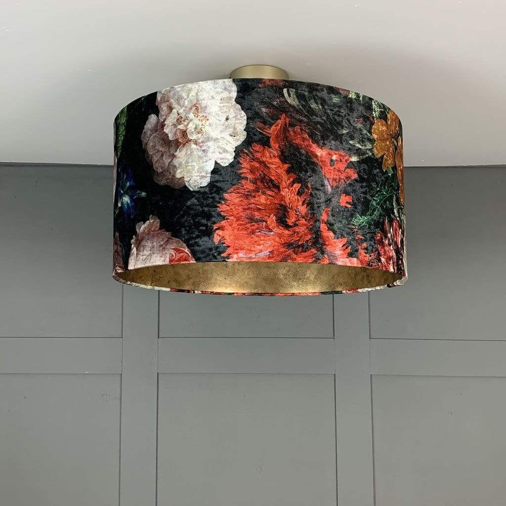 Jardin De Nuit Drum Shade with Burnished Golden Wallpaper Lining