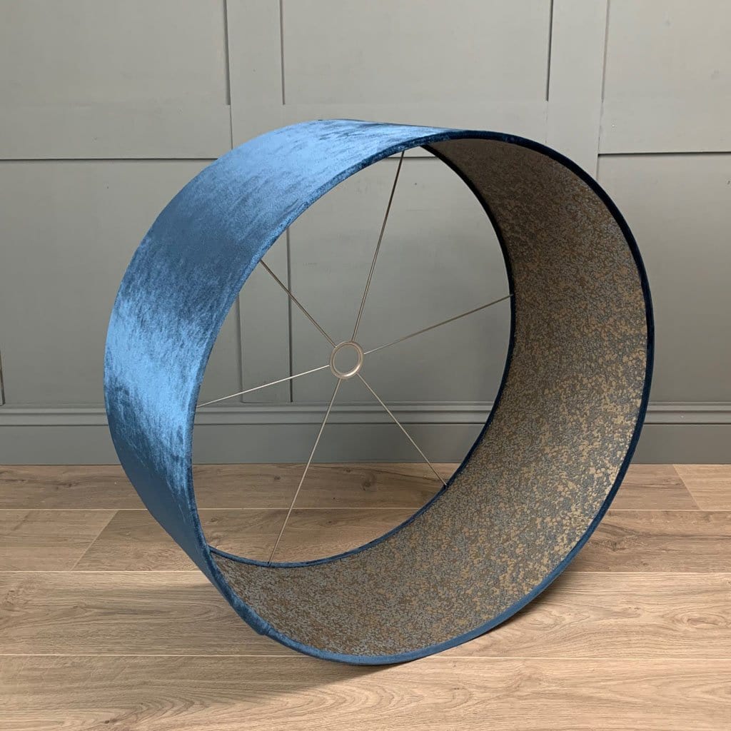 Blue Letino Pendant Shade with Anthology Coral Wallpaper Lining in Midnight