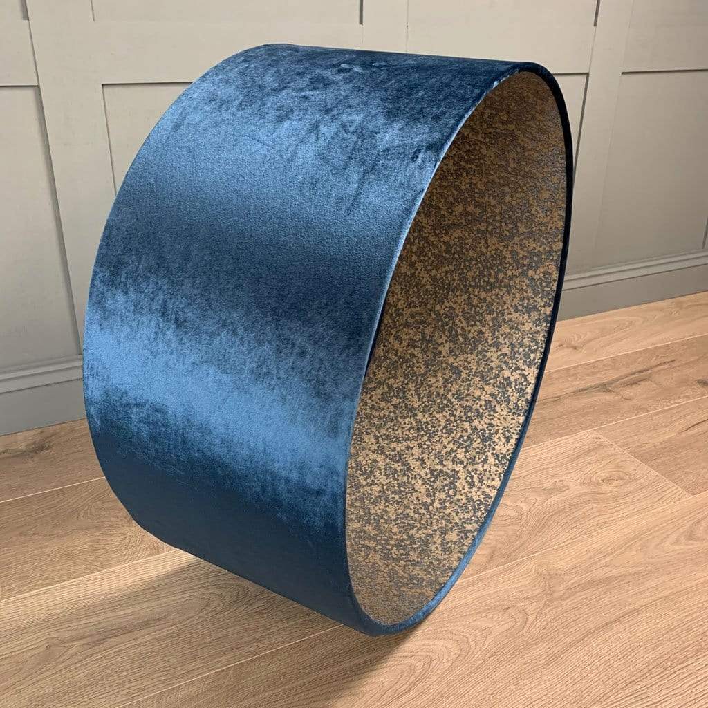 Blue Letino Pendant Shade with Anthology Coral Wallpaper Lining in Midnight