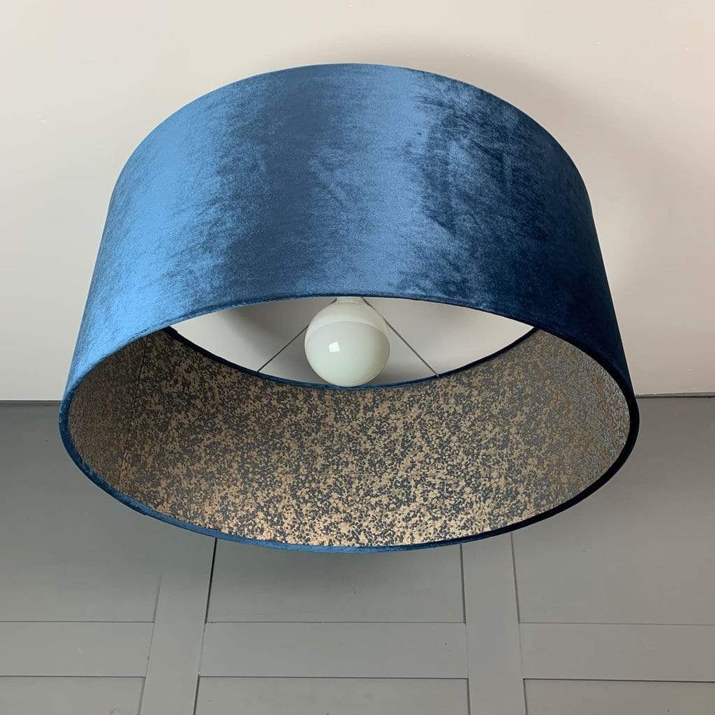 Blue Letino Pendant Shade with Anthology Coral Wallpaper Lining in Midnight