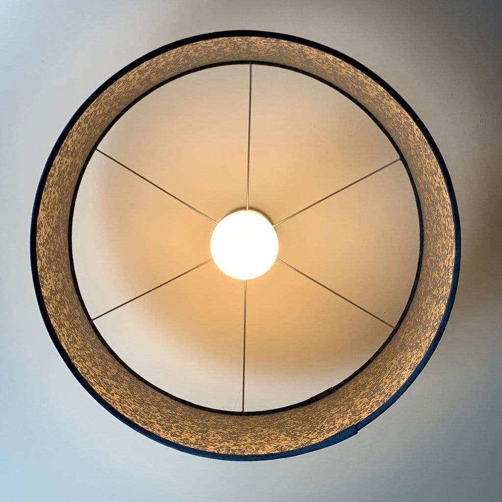 Blue Letino Pendant Shade with Anthology Coral Wallpaper Lining in Midnight