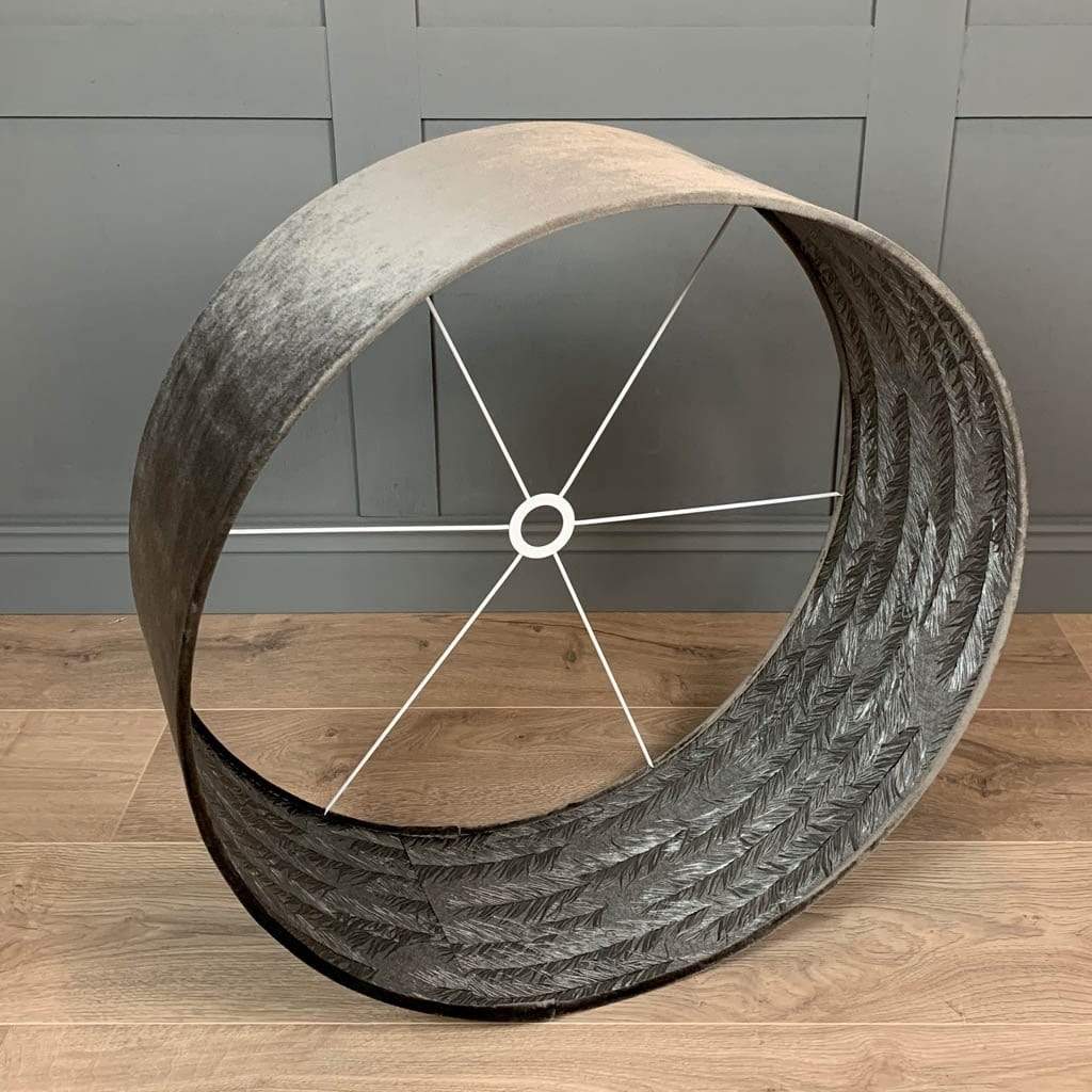 Letino Mercury Grey Velvet Pendant Shade with Silver Feather Wallpaper Lining