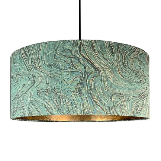 Jade Green, Black & Gold Marble Shade Lined with Golden Brown Burnished Wallpaper