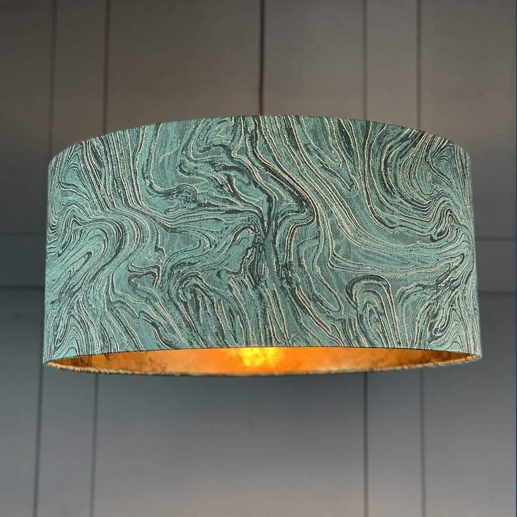 Jade Green, Black & Gold Marble Shade Lined with Golden Brown Burnished Wallpaper