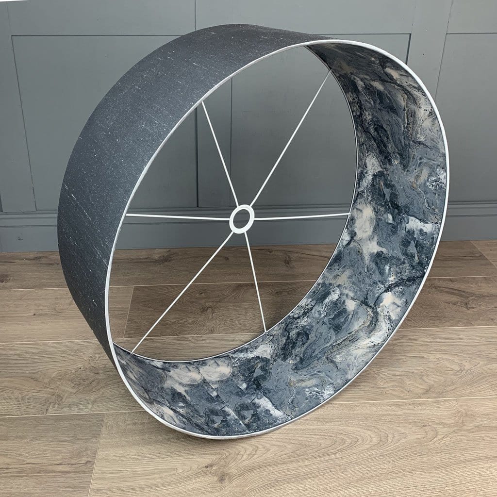 Silver Silk Pendant Shade with Sango Bay Storm Wallpaper Lining