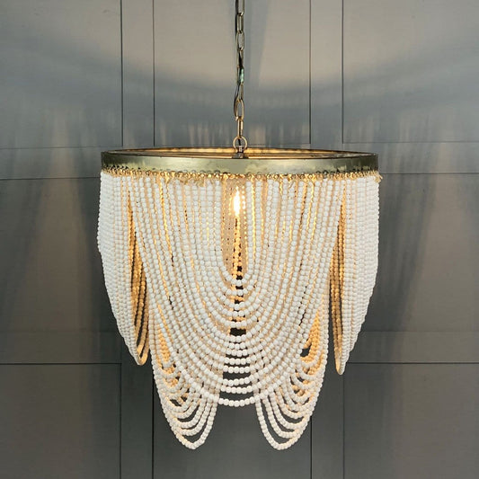 Celeste White Wood Bead Chandelier