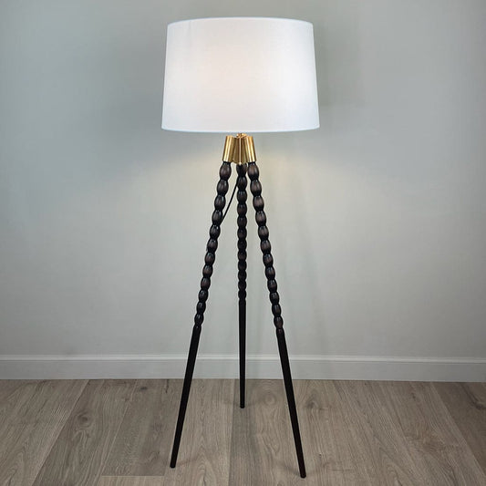 Wooden Spindle Tripod Lamp with Shade