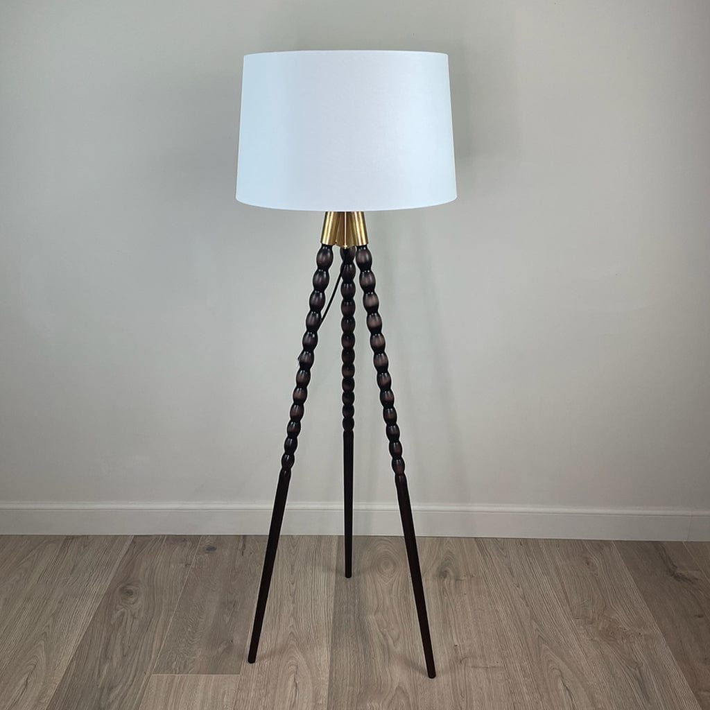 Wooden Spindle Tripod Lamp with Shade