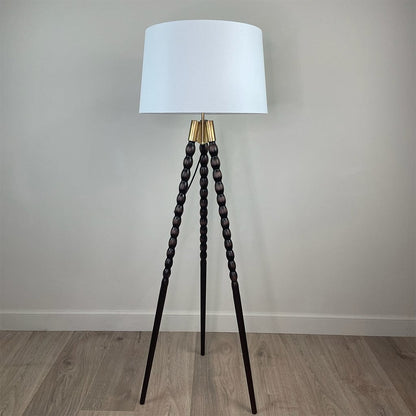 Wooden Spindle Tripod Lamp with Shade