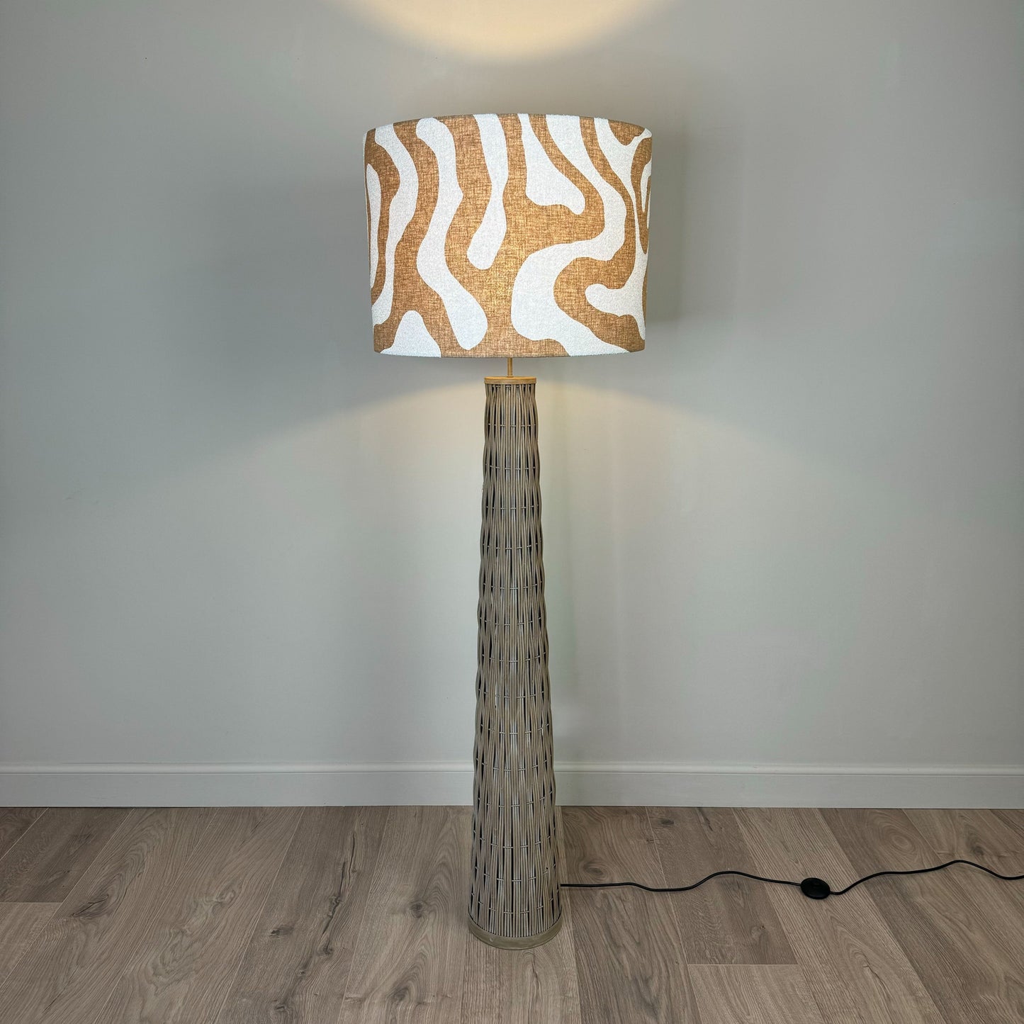 Woven Bamboo Floor Lamp with Sigrid Sandstone Lampshade