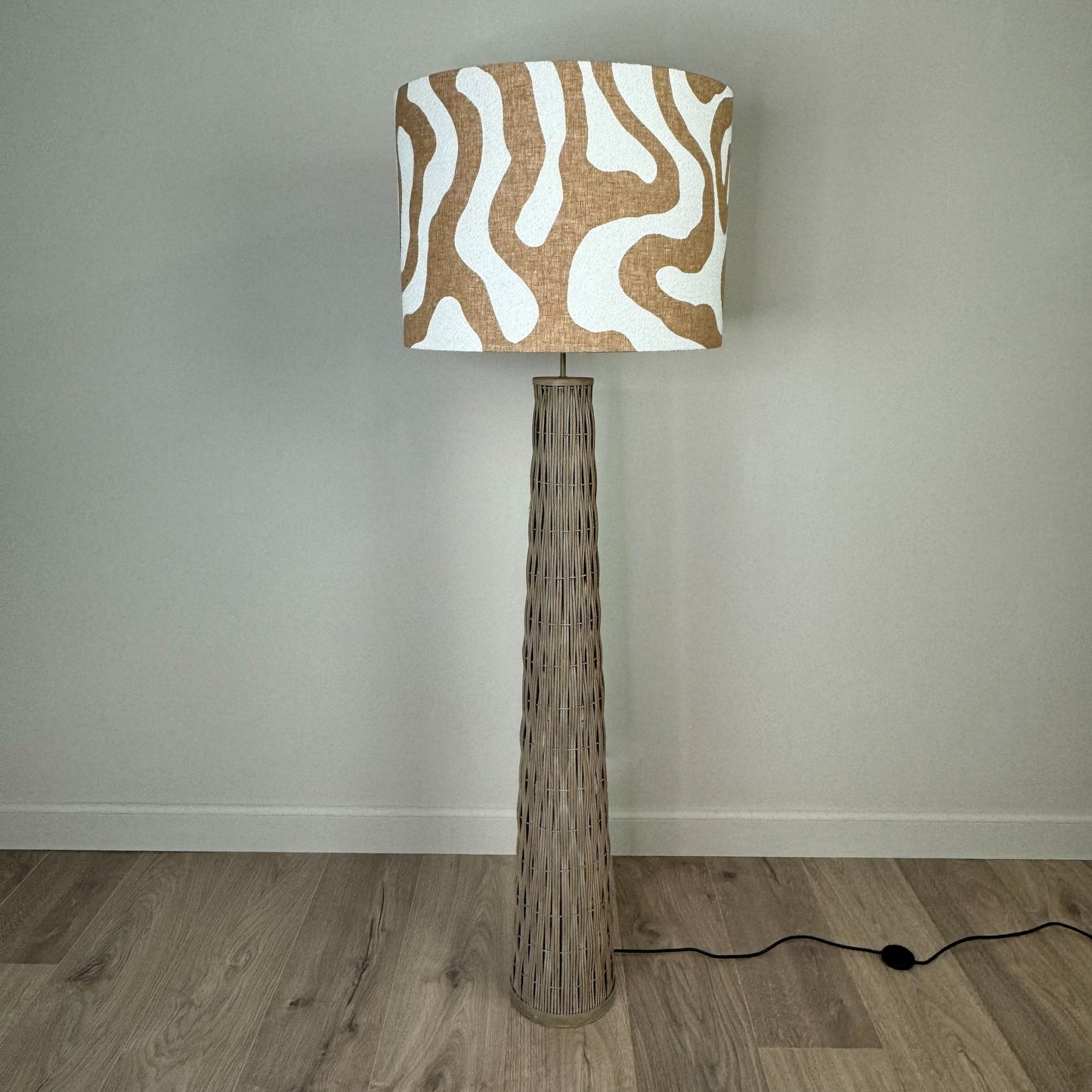 Woven Bamboo Floor Lamp with Sigrid Sandstone Lampshade