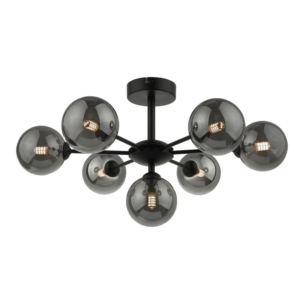 Cohen 7 Light Semi Flush Matt Black Smoked Glass