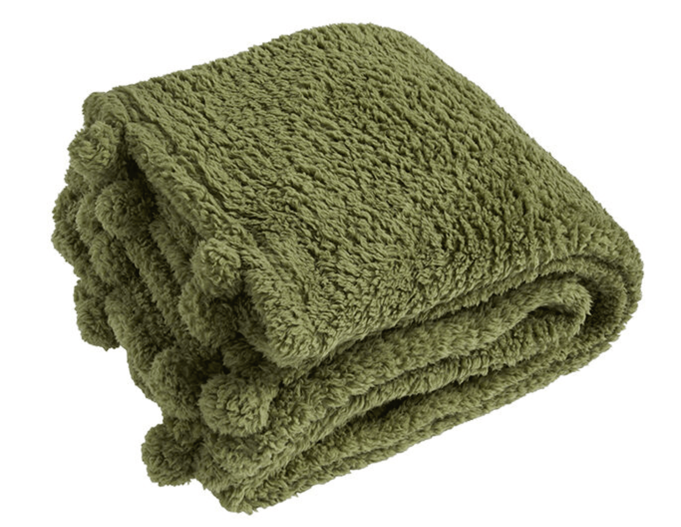 Cosy Olive Pom Pom Throw