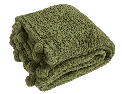 Cosy Olive Pom Pom Throw