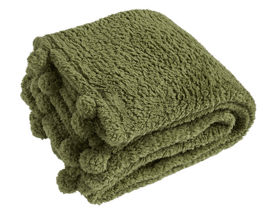 Cosy Olive Pom Pom Throw