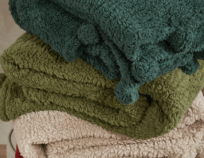 Cosy Olive Pom Pom Throw