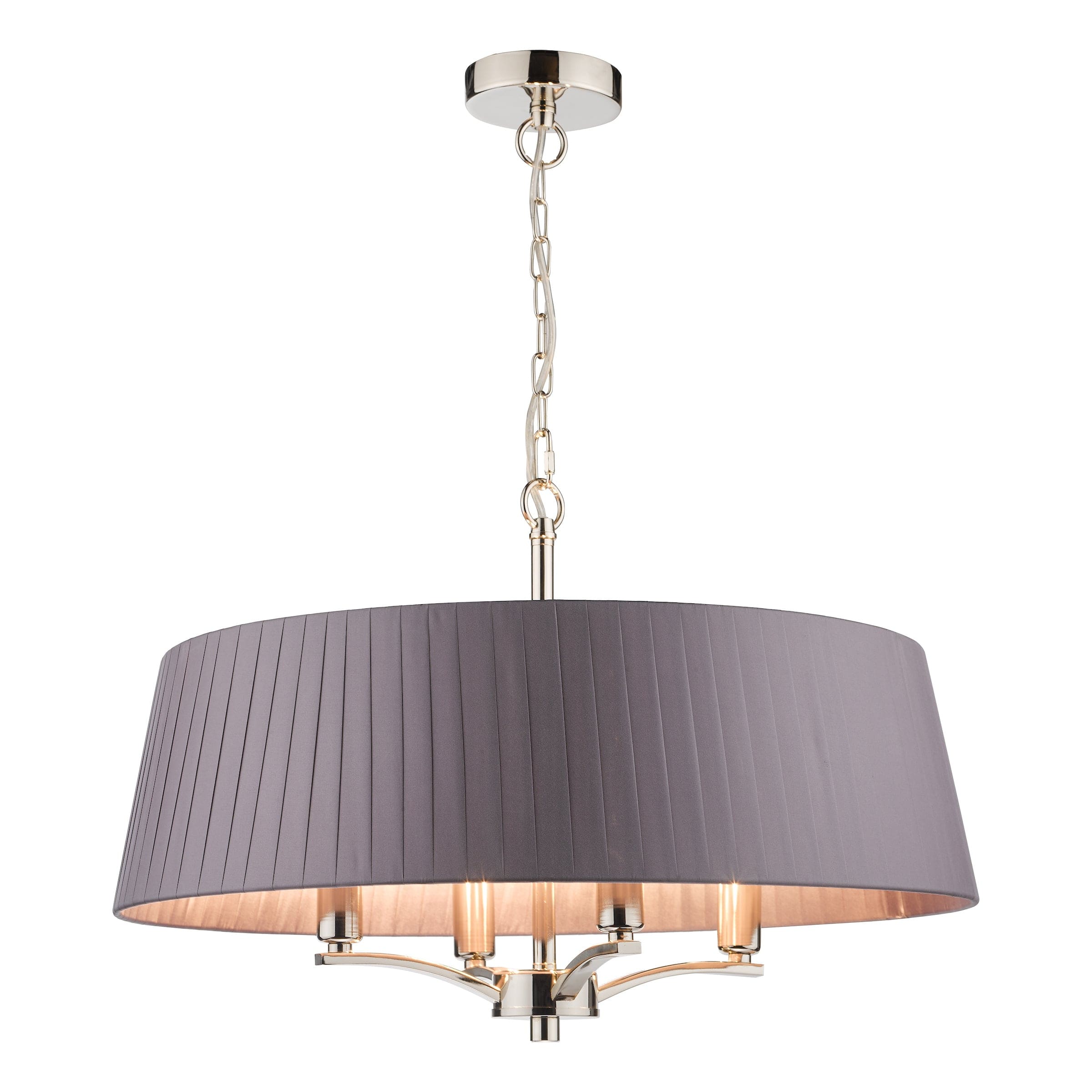Loire Polished Nickel 4 Light Pendant with Grey Ribbon Shade