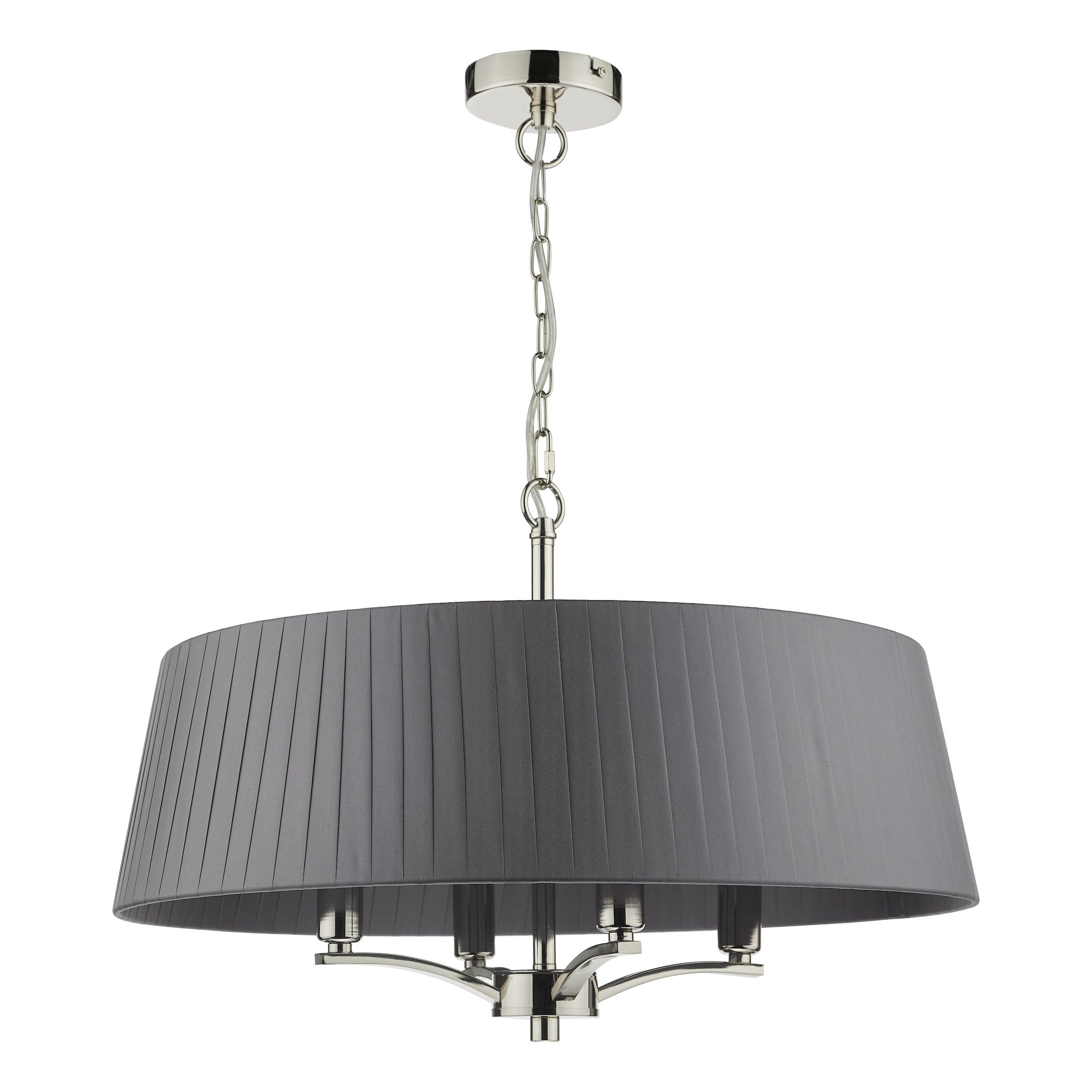 Loire Polished Nickel 4 Light Pendant with Grey Ribbon Shade