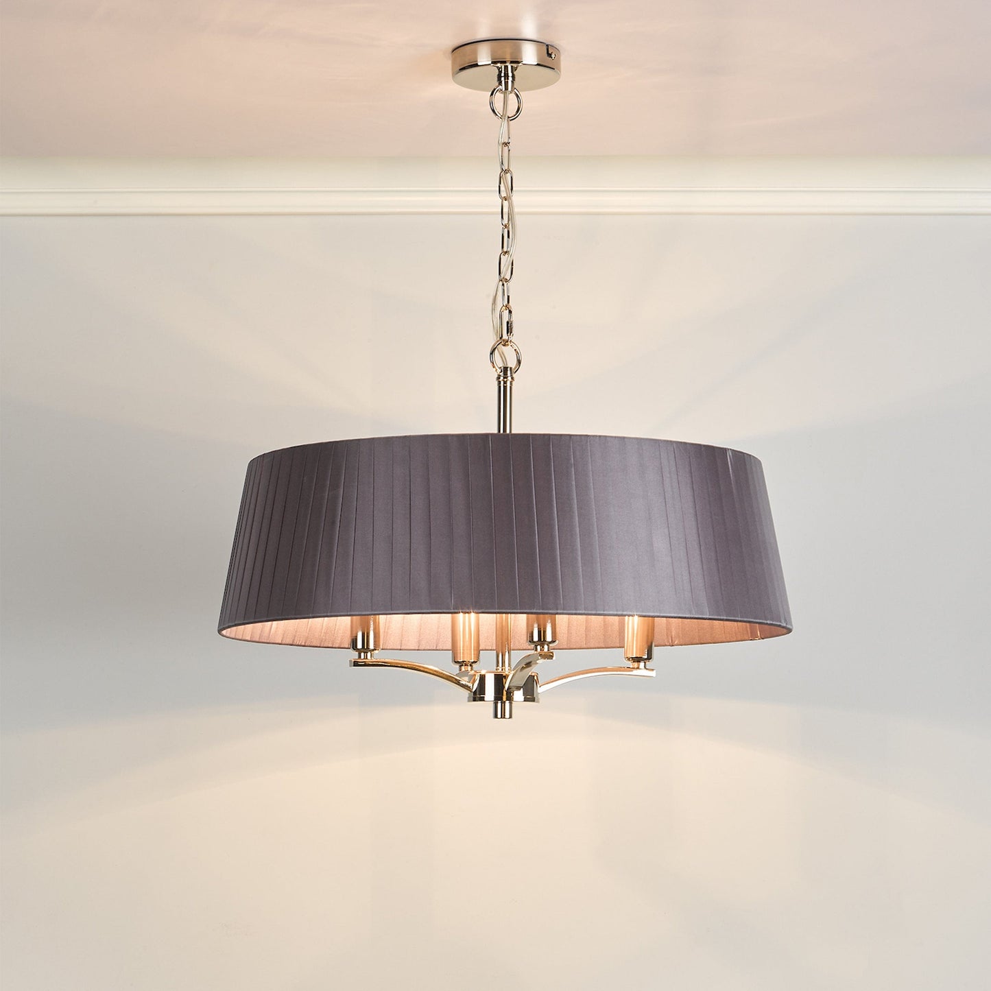 Loire Polished Nickel 4 Light Pendant with Grey Ribbon Shade