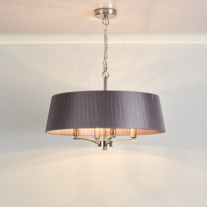 Loire Polished Nickel 4 Light Pendant with Grey Ribbon Shade