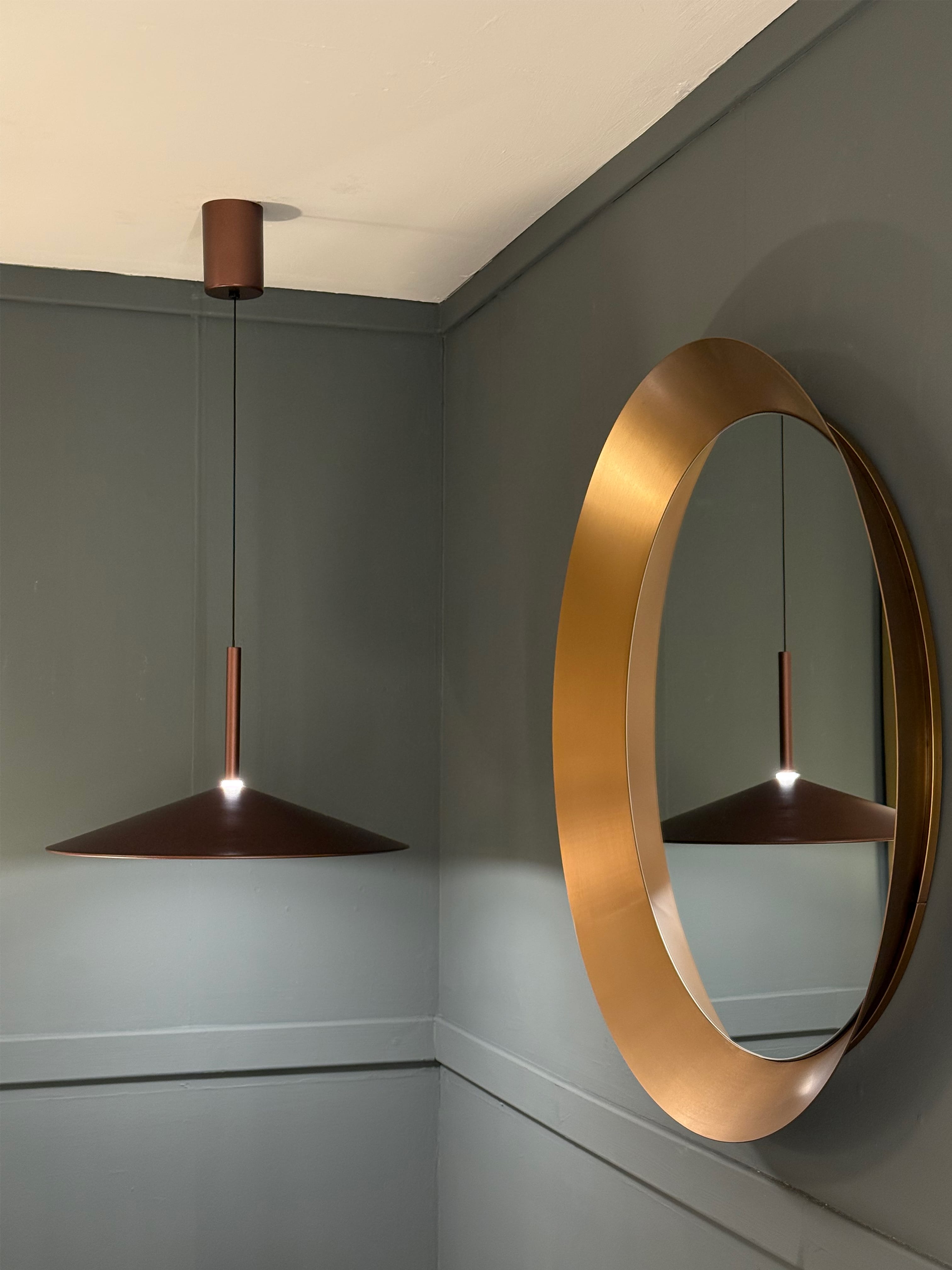 Angled Frame Round Mirror Large Burnished Gold
