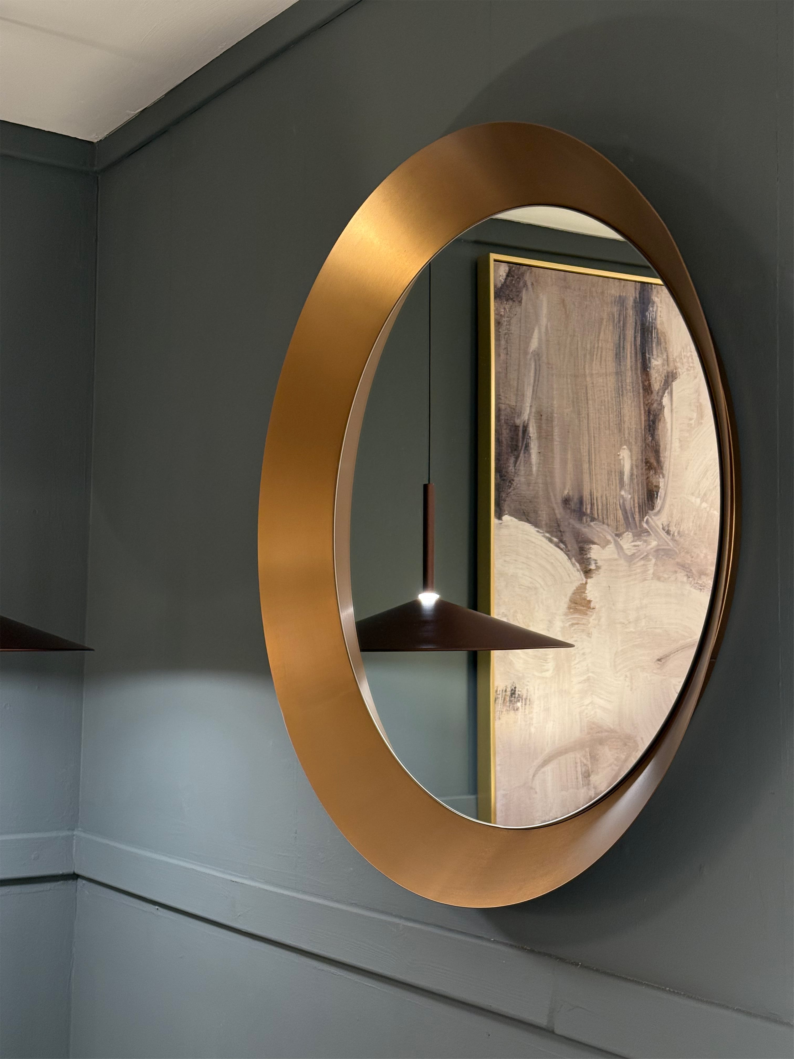Angled Frame Round Mirror Large Burnished Gold