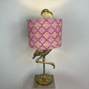 Can Can Antique Brass Flamingo Table Lamp with Stardust Hot Pink Shade