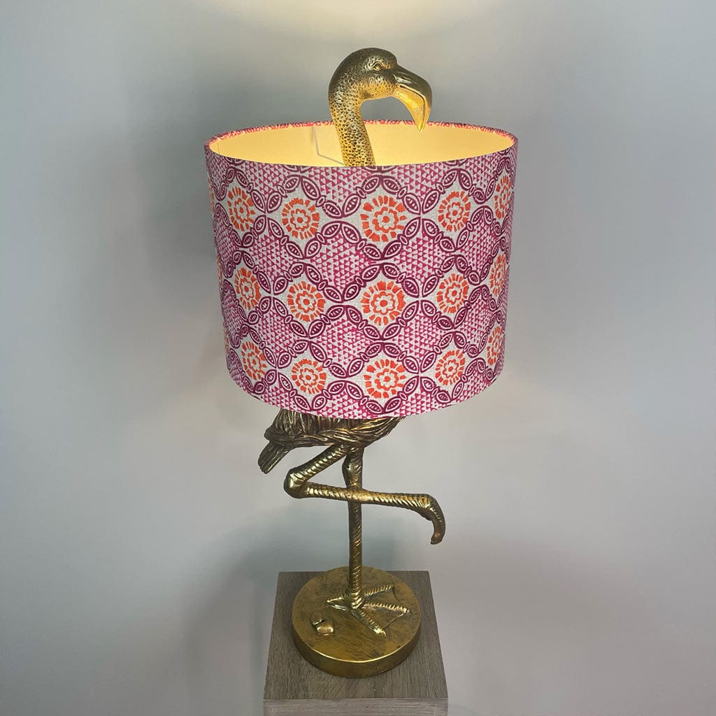 Can Can Antique Brass Flamingo Table Lamp with Stardust Hot Pink Shade