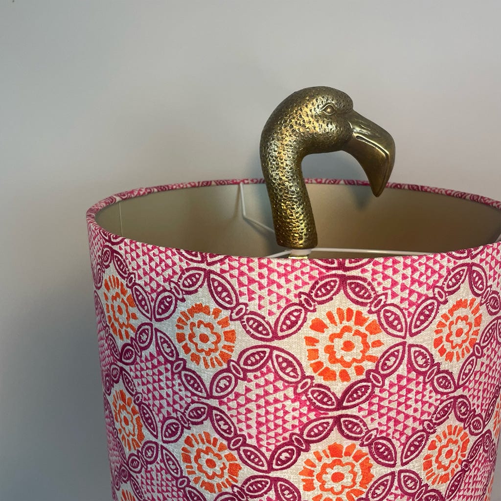 Can Can Antique Brass Flamingo Table Lamp with Stardust Hot Pink Shade