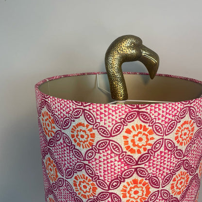 Can Can Antique Brass Flamingo Table Lamp with Stardust Hot Pink Shade