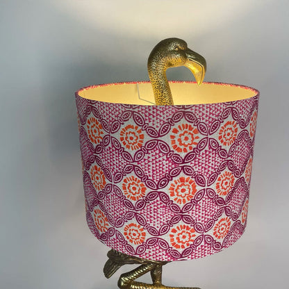 Can Can Antique Brass Flamingo Table Lamp with Stardust Hot Pink Shade