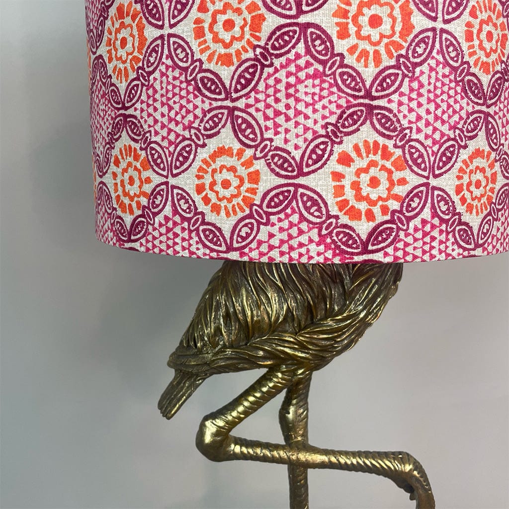 Can Can Antique Brass Flamingo Table Lamp with Stardust Hot Pink Shade