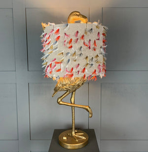 Can Can Flamingo Brass Table Lamp & Choice of Fluffy Shade